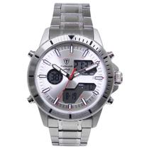 Relógio Masculino AnaDigi Tuguir Infinity GCS-1269 Resistente à água 5 ATM Prata Caixa em Aço Pulseira de Aço Visor Cristal Mineral Redondo Dobrável