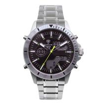 Relógio Masculino AnaDigi Tuguir Infinity GCS-1269 Resistente à água 5 ATM Preto Caixa em Aço Prata Pulseira de Aço Visor Cristal Mineral Redondo