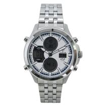 Relógio Masculino AnaDigi Tuguir Infinity GCS-1273 Resistente à água 5 ATM Branco e Azul Caixa em Aço Prata Pulseira de Aço Visor Cristal Mineral Relógio Masculino AnaDigi Tuguir Infinity GCS-1273 Resistente à água 5 ATM Branco e Azul Caixa em Aço Prata Pulseira de Aço Visor Cristal Mineral
