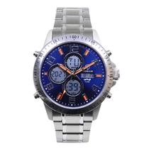 Relógio Masculino AnaDigi Tuguir Infinity GCS-1274 Resistente à água 5 ATM Azul Caixa em Aço Prata Pulseira de Aço Visor Cristal Mineral Redondo