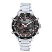 Relógio Masculino AnaDigi Tuguir TG1161 Resistente à água 5 ATM Preto e Branco Caixa em Metal Prata Pulseira de Aço Visor Cristal Mineral Redondo Relógio Masculino AnaDigi Tuguir TG1161 Resistente à água 5 ATM Preto e Branco Caixa em Metal Prata Pulseira de Aço Visor Cristal Mineral Redondo