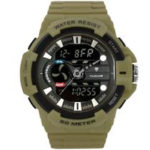 Relógio Masculino AnaDigi Tuguir TG3J8009 Resistente à água 5 ATM Caixa em Resina Verde Pulseira de Plástico Visor Acrílico Redondo Fivela Bateria