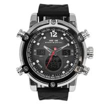 Relógio Masculino AnaDigi Weide WH-5205 Resistente à água 3 ATM Caixa em Metal Prata Pulseira de Silicone Preto Visor Cristal Mineral Redondo Fivela