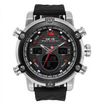 Relógio Masculino AnaDigi Weide WH-5205 Resistente à água 3 ATM Caixa em Metal Prata Pulseira de Silicone Preto Visor Cristal Mineral Redondo Fivela Relógio Masculino AnaDigi Weide WH-5205 Resistente à água 3 ATM Caixa em Metal Prata Pulseira de Silicone Preto Visor Cristal Mineral Redondo Fivela