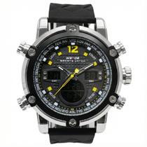 Relógio Masculino AnaDigi Weide WH-5205 Resistente à água 3 ATM Caixa em Metal Prata Pulseira de Silicone Preto Visor Cristal Mineral Redondo Fivela