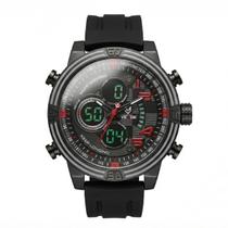 Relógio Masculino AnaDigi Weide WH5209B Resistente à água 3 ATM Caixa em Metal Preto Pulseira de Silicone Visor Cristal Mineral Redondo Fivela