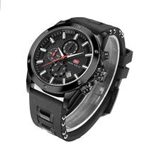 Relógio masculino analógico com cronógrafo militar luminoso de quartzo com pulseira de silicone moderna para esportes e