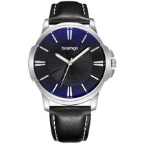 Relogio Masculino Analógico Com Pulseira De Couro Resistente A Agua Quartz - Preto e Prata Relogio Masculino Analógico Com Pulseira De Couro Resistente A Agua Quartz - Preto e Prata