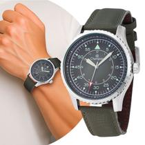 Relógio Masculino Analógico de Pulso com Pulseira de Nylon e Caixa de Aço Inoxidável Verde Militar Tático Champion