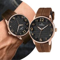 Relógio Masculino Analógico de Pulso Movimento Quartzo Marrom com Fundo Preto com Pulseira de Silicone Redondo Luxo Elegante Social Casual Champion Relógio Masculino Analógico de Pulso Movimento Quartzo Marrom com Fundo Preto com Pulseira de Silicone Redondo Luxo Elegante Social Casual Champion