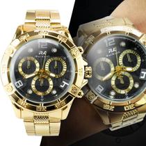 Relógio Masculino analógico dourado aço moda casual