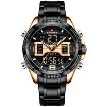 Relógio Masculino Analógico em Aço inoxidável Display LED Digital A prova Dágua
