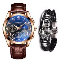 Relógio Masculino Analógico Funcional Dourado + Bracelete