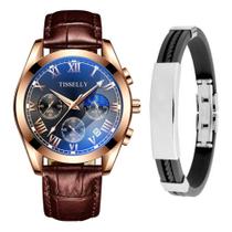 Relógio Masculino Analógico Funcional Dourado + Pulseira