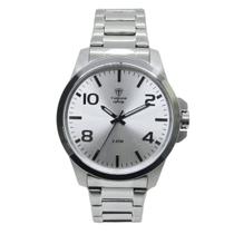 Relógio Masculino Analógico Tuguir Infinity 6117G Resistente à água 5 ATM Branco Caixa em Aço Prata Pulseira de Aço Visor Cristal Mineral Redondo