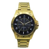 Relógio Masculino Analógico Tuguir Infinity 9167F Resistente à água 5 ATM Preto Caixa em Aço Dourado Pulseira de Aço Visor Cristal Mineral Redondo
