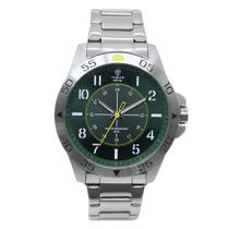 Relógio Masculino Analógico Tuguir Infinity 9167F Resistente à água 5 ATM Verde Caixa em Aço Prata Pulseira de Aço Visor Cristal Mineral Redondo