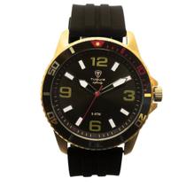 Relógio Masculino Analógico Tuguir Infinity 9169C Resistente à água 5 ATM Preto Caixa em Aço Dourado Pulseira de Silicone Visor Cristal Mineral