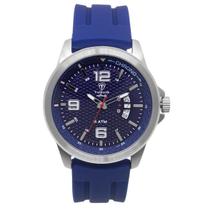 Relógio Masculino Analógico Tuguir Infinity 9169F Resistente à água 5 ATM Azul Caixa em Aço Prata Pulseira de Silicone Visor Cristal Mineral Redondo