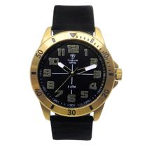 Relógio Masculino Analógico Tuguir Infinity 9169H Resistente à água 5 ATM Preto Caixa em Aço Dourado Pulseira de Silicone Visor Cristal Mineral