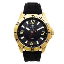 Relógio Masculino Analógico Tuguir Infinity 9169K Resistente à água 5 ATM Preto Caixa em Aço Dourado Pulseira de Silicone Visor Cristal Mineral