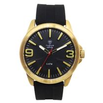 Relógio Masculino Analógico Tuguir Infinity 9169L Resistente à água 5 ATM Preto Caixa em Aço Dourado Pulseira de Silicone Visor Cristal Mineral