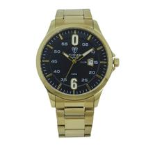 Relógio Masculino Analógico Tuguir Infinity TGI37214 Resistente à água 5 ATM Preto Caixa em Aço Dourado Pulseira de Aço Visor Cristal Mineral Redondo