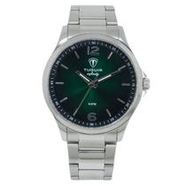 Relógio Masculino Analógico Tuguir Infinity TGI37220 Resistente à água 5 ATM Verde Caixa em Aço Prata Pulseira de Aço Visor Cristal Mineral Redondo