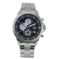 Relógio Masculino Analógico Tuguir Infinity TGI37244 Resistente à água 5 ATM Preto Caixa em Aço Prata Pulseira de Aço Visor Cristal Mineral Redondo