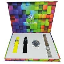 Relógio Masculino Analógico Tuguir TG35135 Resistente à água 5 ATM Cinza Caixa em Metal Prata Pulseira de Aço Prata (Aço), Amarelo e Preto Visor Relógio Masculino Analógico Tuguir TG35135 Resistente à água 5 ATM Cinza Caixa em Metal Prata Pulseira de Aço Prata (Aço), Amarelo e Preto Visor
