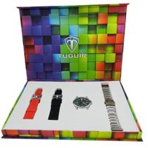 Relógio Masculino Analógico Tuguir TG35136 Resistente à água 5 ATM Preto Caixa em Metal Prata Pulseira de Aço Prata(Aço), Preto e Vermelho Visor Relógio Masculino Analógico Tuguir TG35136 Resistente à água 5 ATM Preto Caixa em Metal Prata Pulseira de Aço Prata(Aço), Preto e Vermelho Visor