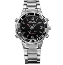Relógio masculino analógico weide prata e preto inox social WH-843