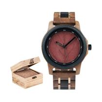 Relógio Masculino Artesanal De Madeira BOBO BIRD Com Folha Genuína Original Presente De