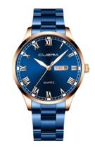 Relógio Masculino Azul Metal com Cobre Presente para namorado com caixa Importado Luxo