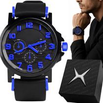 Relogio Masculino Azul Premium Aco Inox Silicone + Caixa ajustavel social analogico presente inoxidavel casual original