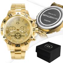 Relogio + masculino banhado aço inox dourado personalizado ouro + caixa analogico original social