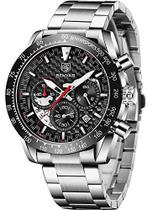 Relógio masculino Benyar com cronógrafo, analógico, quartzo, 30 m, à prova d'água, pulseira de malha esportiva, relógio Relógio masculino Benyar com cronógrafo, analógico, quartzo, 30 m, à prova d'água, pulseira de malha esportiva, relógio