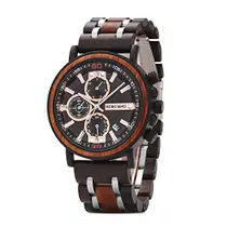 Relógio masculino Bird S18-1 de madeira elegante de aço inoxidável combinado cronógrafo com ponteiros luminosos, relógio Relógio masculino Bird S18-1 de madeira elegante de aço inoxidável combinado cronógrafo com ponteiros luminosos, relógio