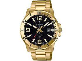 Relogio Masculino Casio Analogico Aço Inoxidavel Dourado Mostrador Preto Calendario Original Resistente a Agua 1 Ano de Garantia MTPVD01G1BVUDFSC