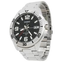 Relogio Masculino Casio Analogico Aço Inoxidavel Prata Mostrador Preto Com Calendario Original Resistente a Agua 1 Ano de Garantia MTC100D1BVDFSC