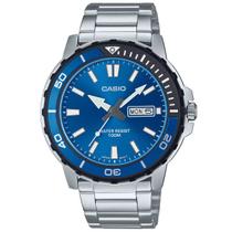 Relógio Masculino Casio Collect Aço Prata Azul Prova D'Água MTD-125D-2A1VDF Relógio Masculino Casio Collect Aço Prata Azul Prova D'Água MTD-125D-2A1VDF