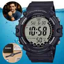 Relógio Masculino Casio Digital 5 Alarmes Hora Dupla Prova Dágua 10 ATM Esportivo Preto AE-1500WH-1AVDF