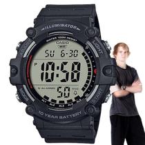 Relógio Masculino Casio Digital 5 Alarmes Hora Dupla Prova Dágua 10 ATM Esportivo Preto AE-1500WH-1AVDF