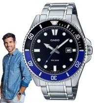 Relógio Masculino Casio Duro Analógico Prova Dágua 200 Metros Aço Inóx Redondo Robusto Esportivo Prata MDV-107D-1A2VDF