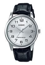 Relógio Masculino Casio Mtp-V001L 7Budf Prata Couro Preto