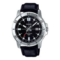 Relógio Masculino Casio Prata Fundo Preto Pulseira De Couro