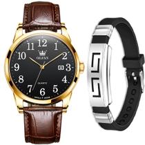 Relógio Masculino Casual Olevs Dourado Com Pulseira Kit Relógio Masculino Casual Olevs Dourado Com Pulseira Kit
