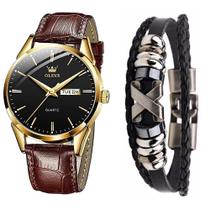 Relógio Masculino Casual Olevs Dourado Social + Pulseira