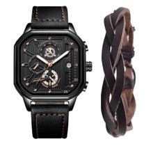 Relógio Masculino Casual Poedagar Luxo Cronógrafo Kit Bracelete