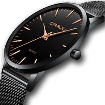 Relógio Masculino Casual Ultra Fino De Luxo Preto E Dourado